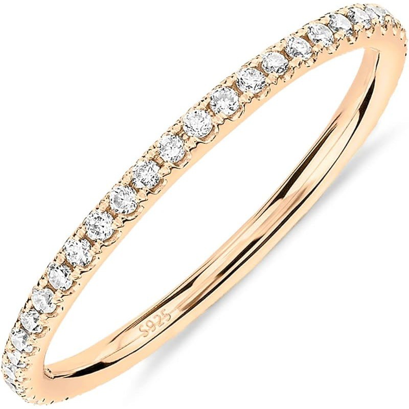 14K Gold Plated Solid 925 Sterling Silver CZ Row Drill Ring