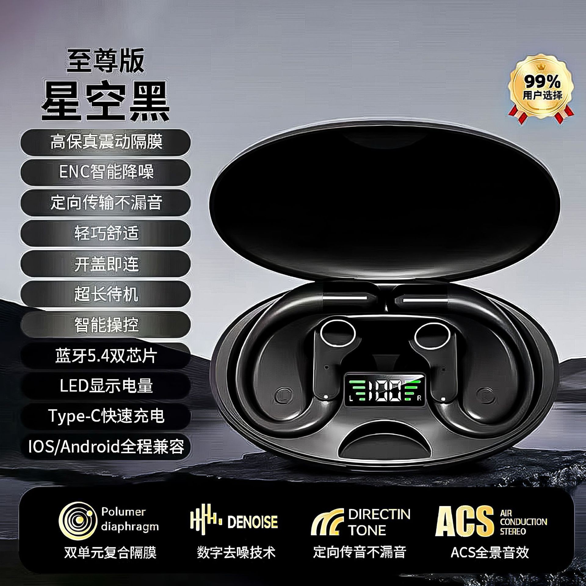 Wireless Bluetooth Earphones Over-ear Ultra-long Battery Life Translation Earphones Comfortable Fit Heavy Bass Stereo