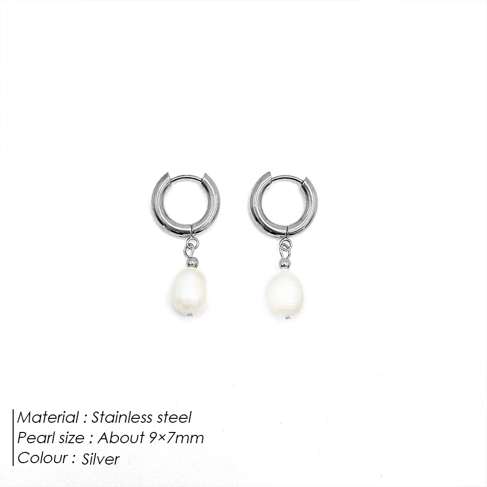 eManco 14K Gold Plated Freshwater Pearl Ear Hoop Women's Party Earrings Stainless Steel Accessories Jewelry