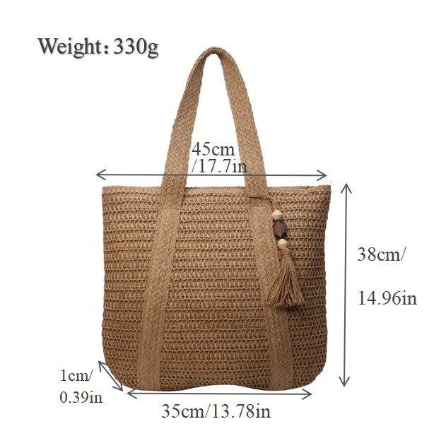 New Fringe Straw Bag Casual Woven Women's Bag Large Capacity Single Shoulder Tote Bag Women's Vacation Beach Bag Straw Bag
