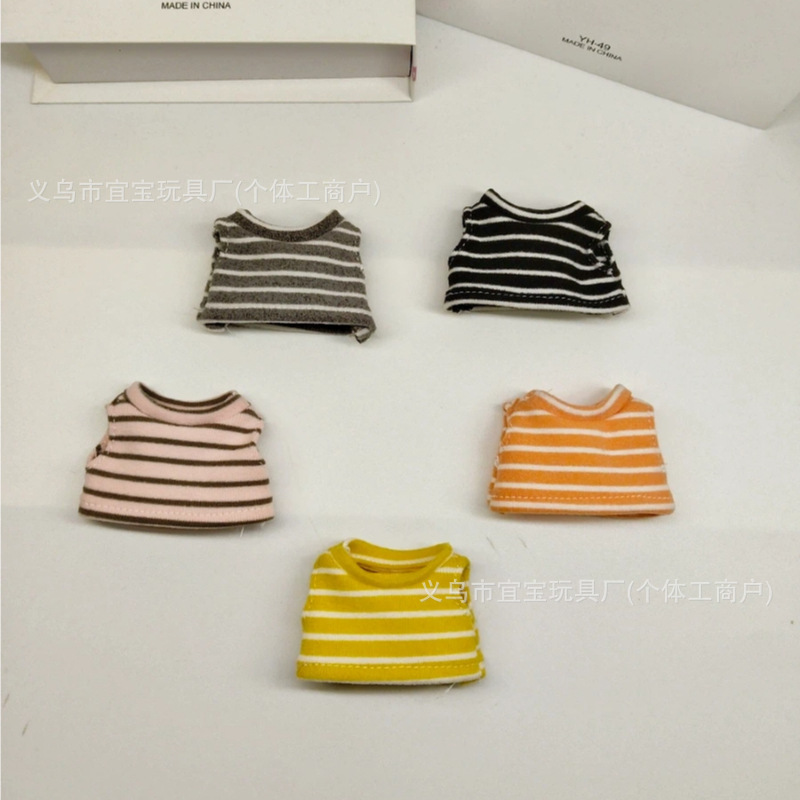 New Long Leg KT Clothes 10cm Doll Clothes Striped Brushed Stretch Mini T-shirt Vest Handmade High Quality Dress Up