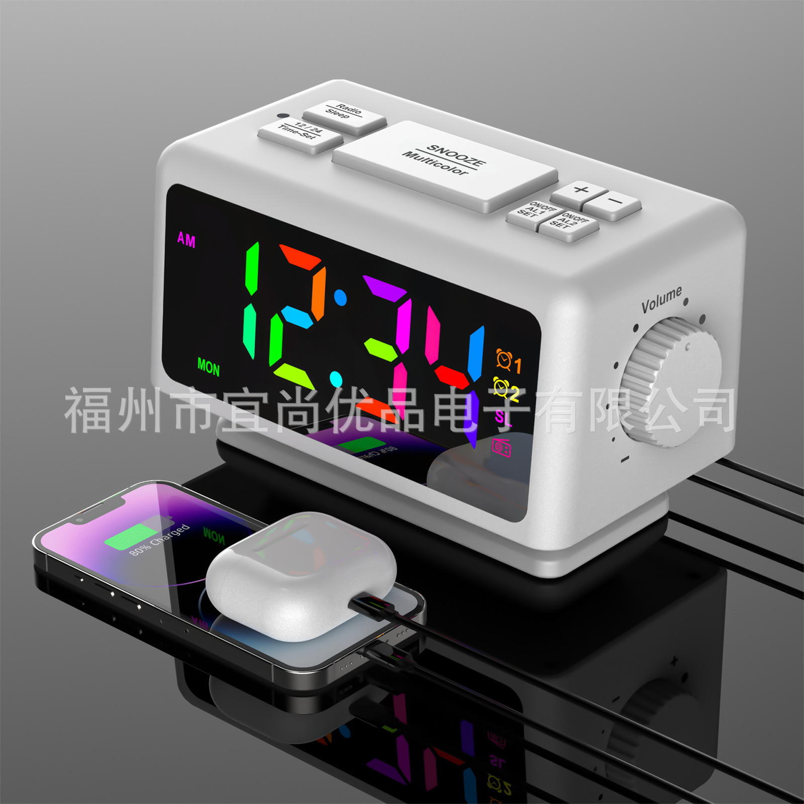 Latest Version New Radio Alarm Clock RGB Colorful LED Mirror Clock Electronic Clock