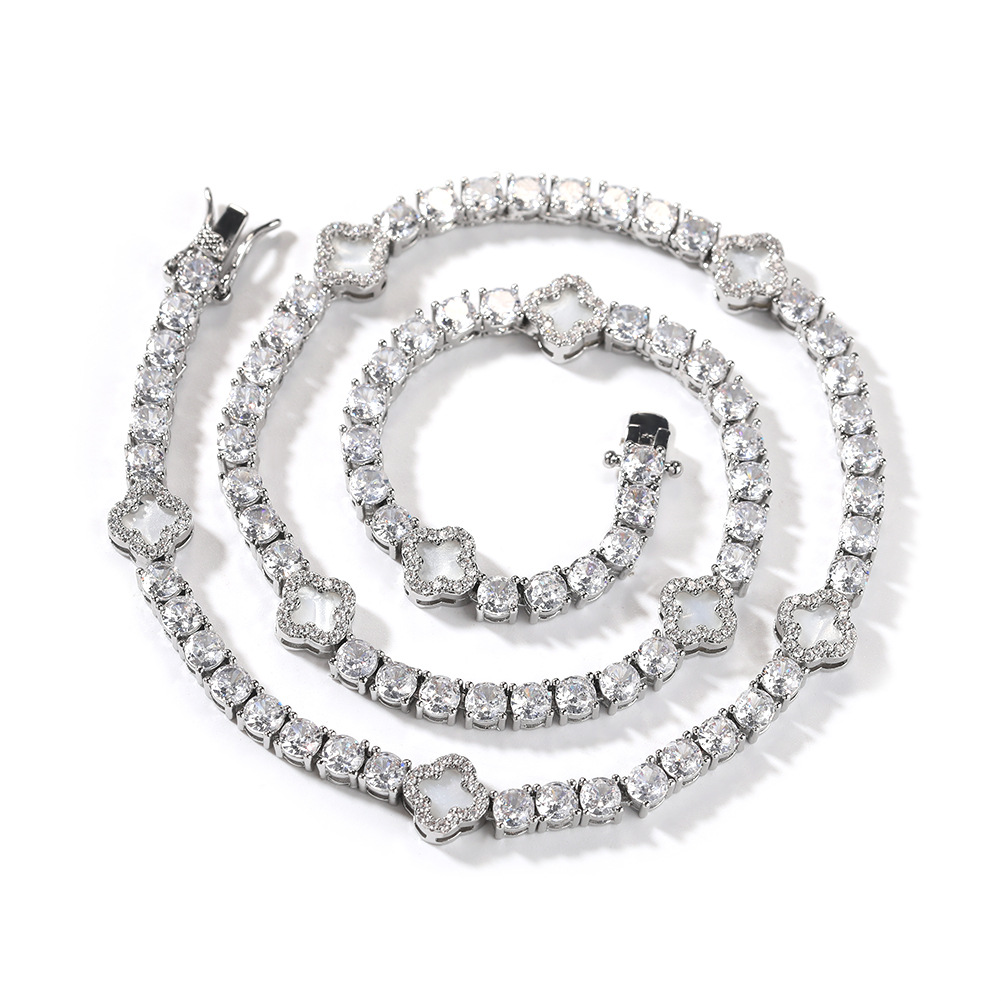 Four-Leaf Clover Diamond Tennis Chain Necklace Women Delicate Collarbone Chain Accessories Summer New