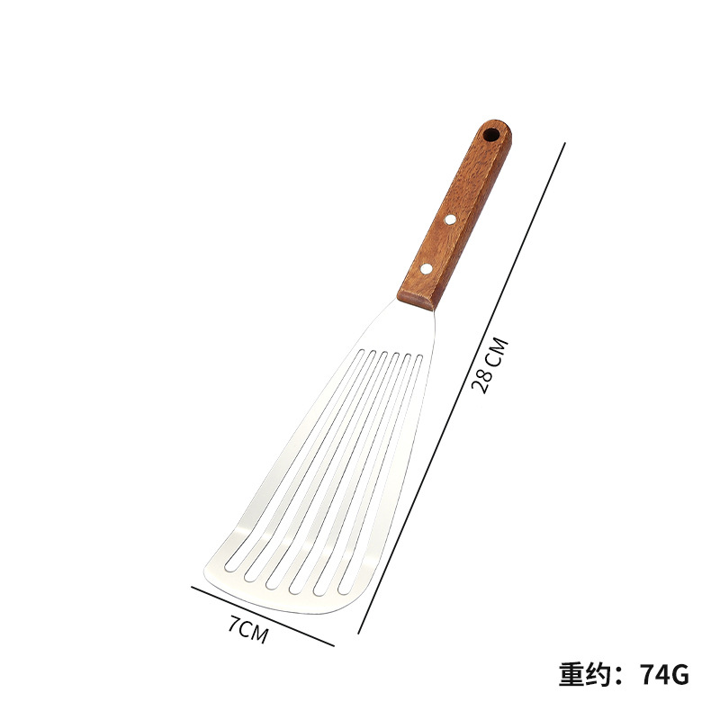 Stainless steel frying spatula, multifunctional kitchen cooking fish spatula, steak spatula, wooden handle, cooking spatula, pizza spatula, teppanyaki spatula
