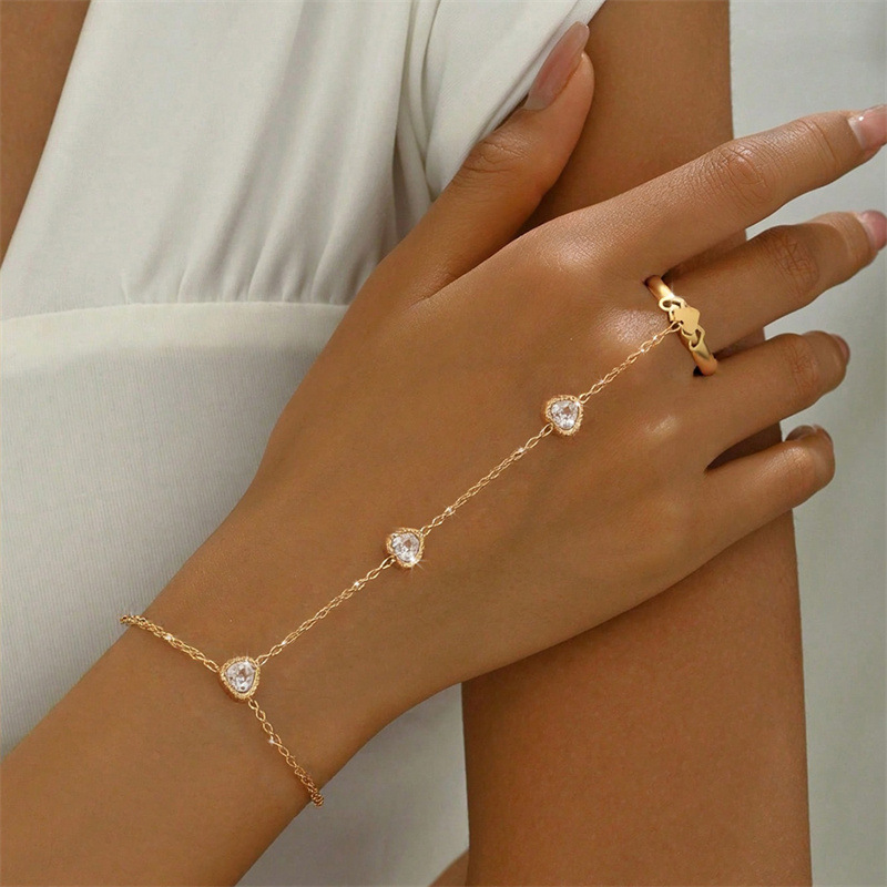 BS0007 Stainless Steel Hand Back Chain Open Ring Bracelet Integrated Women's Jewelry Bracelet Accessory