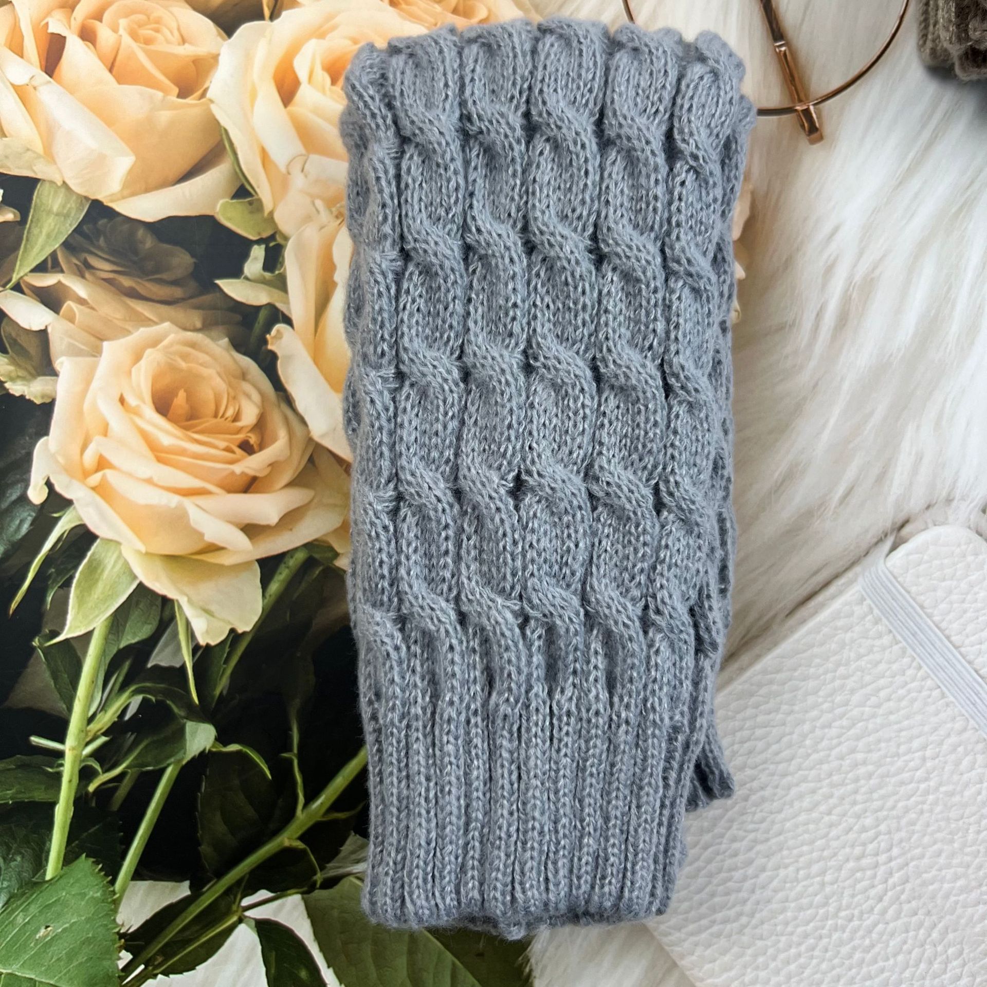 Cable Knit Sock Cuff Women Autumn Winter Solid Color Knit Leg Warmers Coffee Color Yarn Stacked Socks Y2K Leg Warmers