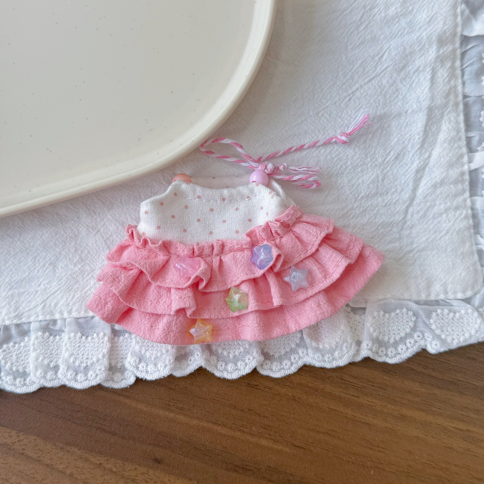 Original 17cm Labubu doll clothes Nyota crying baby kitty summer autumn pleated cake skirt plush doll clothes