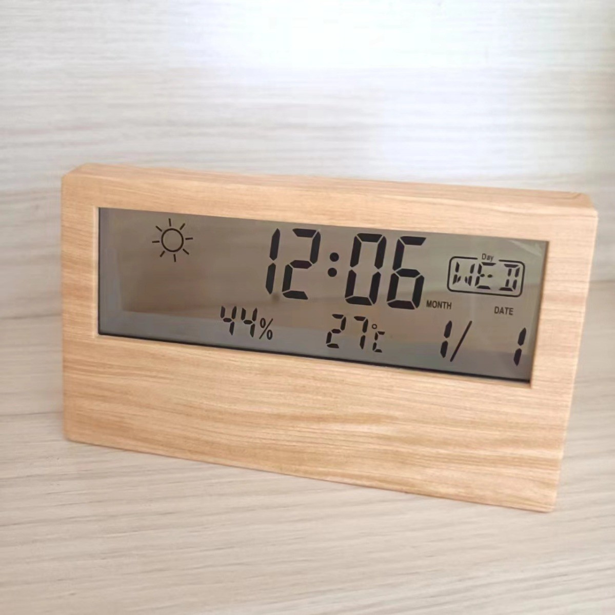 Simple multifunctional desktop clock weather temperature humidity digital display small alarm clock transparent luminous electronic clock