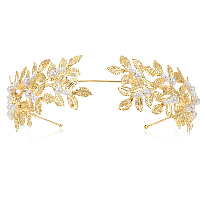 Headband earring bracelet set leaf pearl headband exquisite bridal hair accessory
