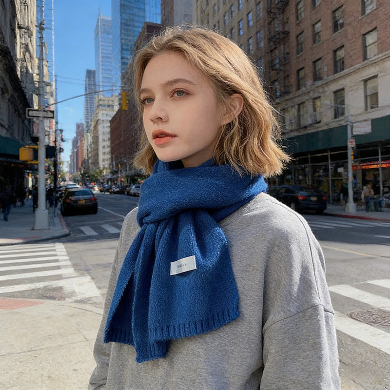 Solid color wool knitted scarf autumn and winter new student couple warm small neck scarf
