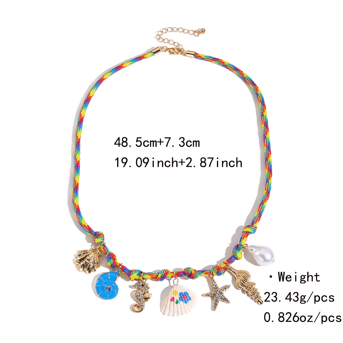 Kenjie colorful rope hand-woven necklace shell multi-pendant ocean vacation bohemian necklace