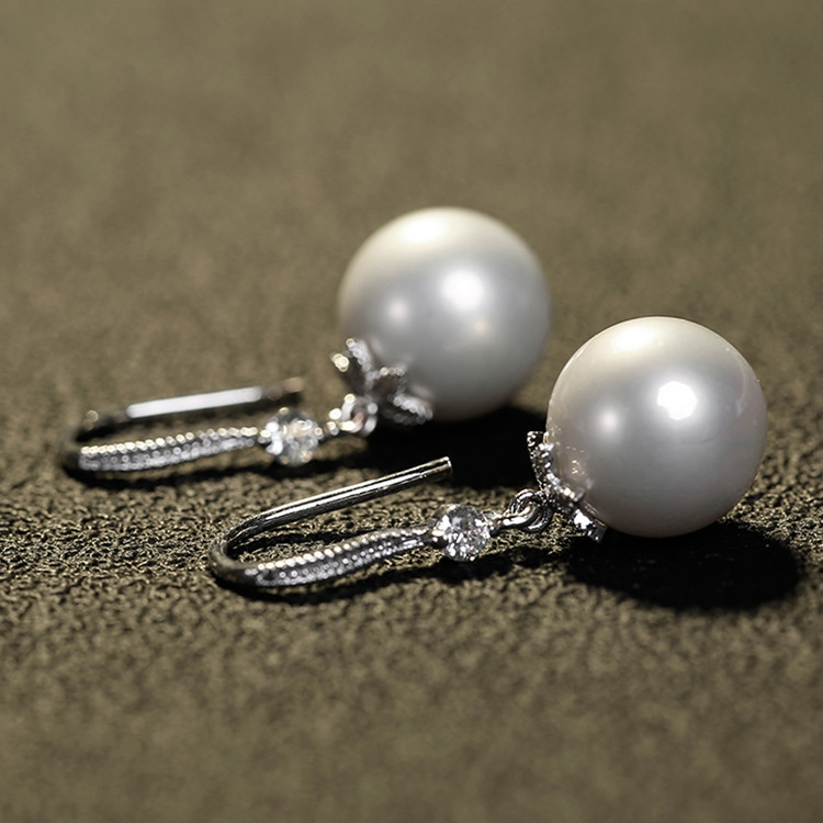 Korean Japanese Micro-Set Zircon Long Pearl Ear Hook Simple Earrings Women Ear Drop Earrings