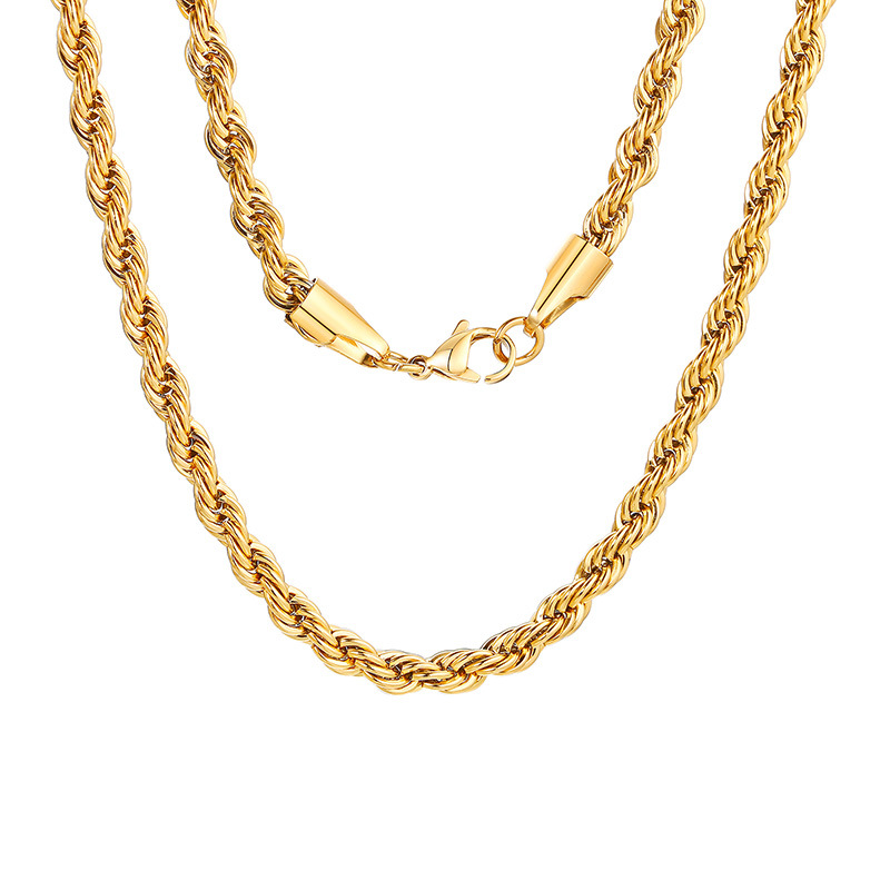 Titanium Steel Hemp Rope Necklace Thick 2/3/4/5MM Collarbone Chain Stainless Steel Women's Gold Layered Twist Chain