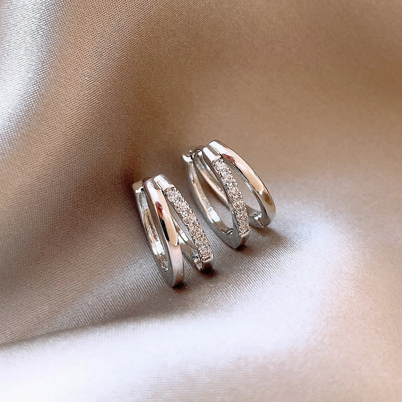 Simple Silver Rhinestone Double Layer Ear Cuff for Women Niche Earrings Exquisite Circle Earrings Accessories Wholesale