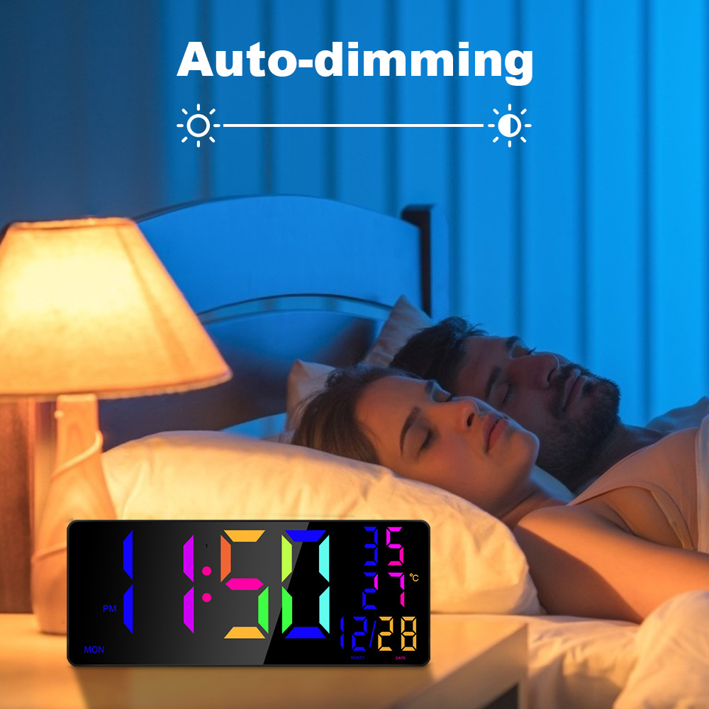 RGB Wall Clock Colorful Changing Multifunctional Wall Clock Forward and Countdown Large Screen Electronic Clock Night Light
