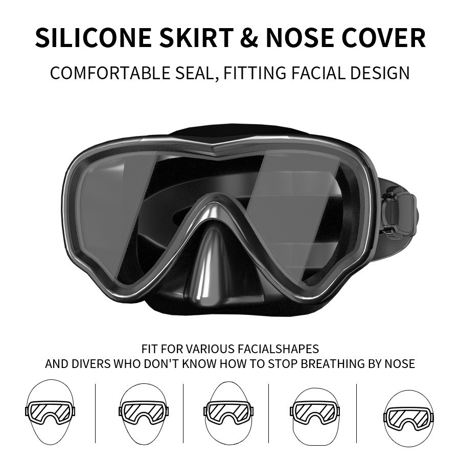 JUNHAIINS diving mask snorkel set for men and women adult large frame silicone diving mask