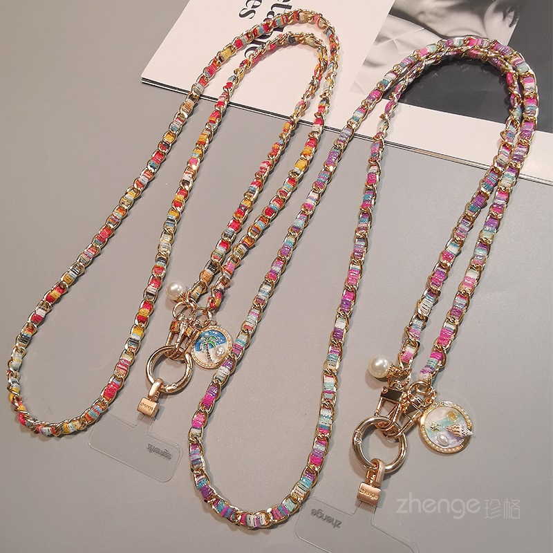 Crossbody phone strap long metal chain painted cloth strap women's outdoor anti-loss phone case bag chain