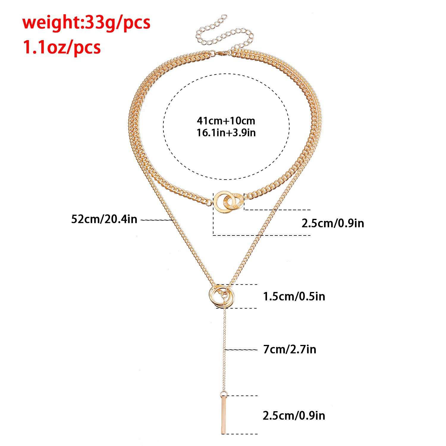 Accessories Cool Double Ring Choker Tassel Long Bar Pendant Necklace Sweater Chain Necklace