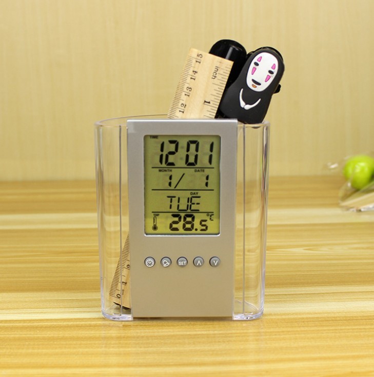 New perpetual calendar transparent pen holder multifunctional alarm clock student special electronic alarm clock children alarm clock