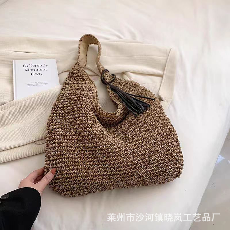 2024 single-shoulder large capacity crossbody straw bag women's summer canvas bag seaside beach vacation woven bag straw bag