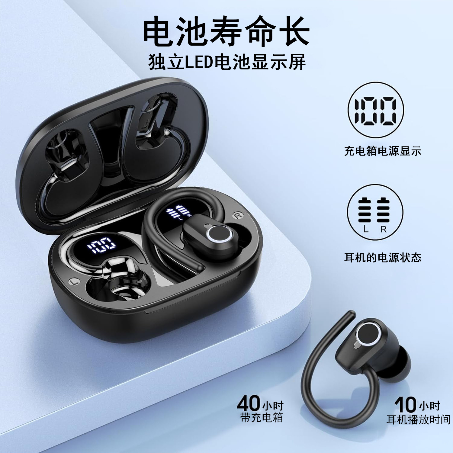 Wireless Bluetooth Earphones Dual Ear with Digital Display Over-Ear Business Sports Sound Noise Cancelling In-Ear Earphones