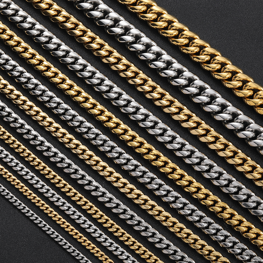 Round polished Cuban chain stainless steel necklace domineering men's Cuban necklace hip-hop jewelry