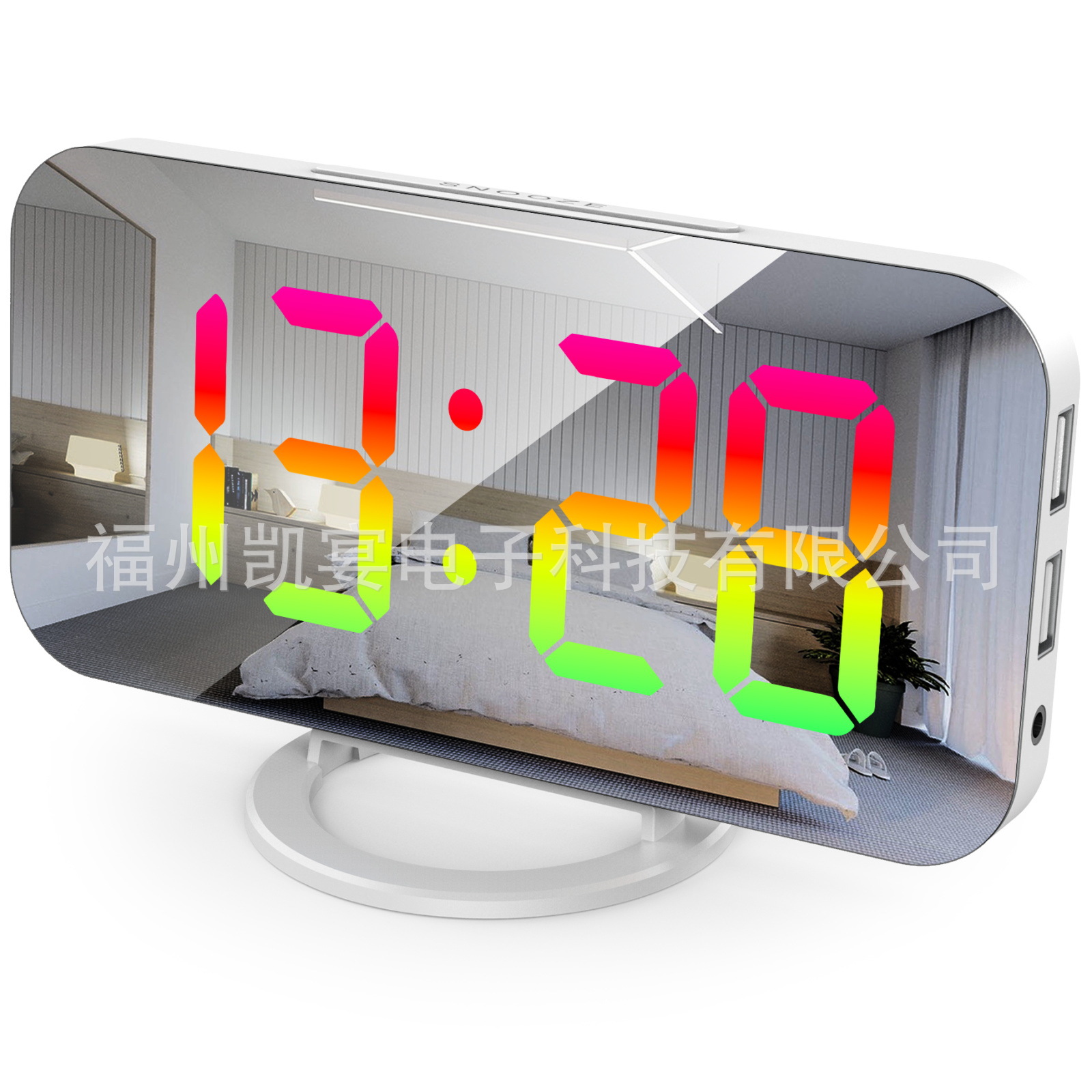New RGB Colorful Large Screen Display Electronic Clock Dual USB Smart Mirror Alarm Clock
