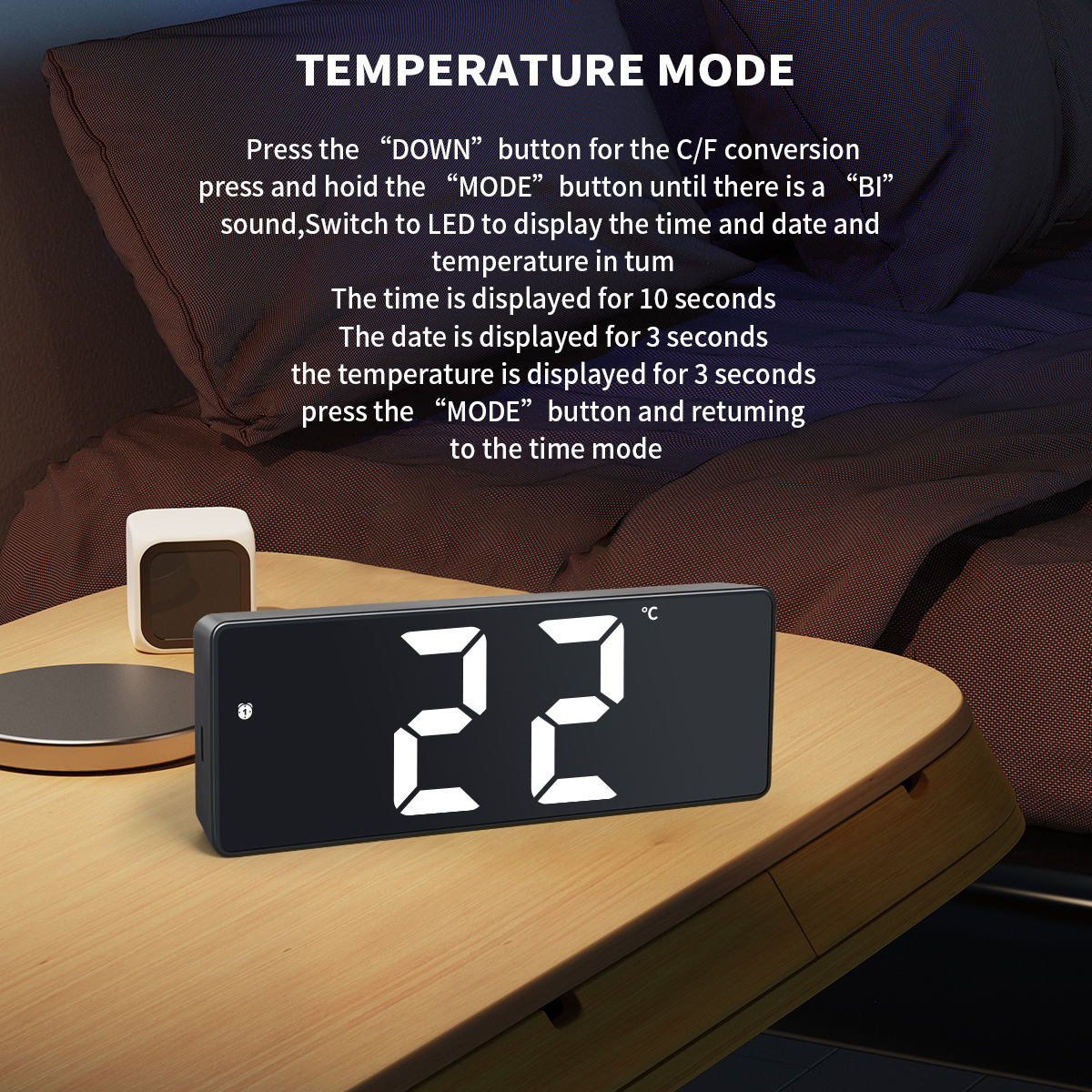 Colorful Mirror LED Clock Electronic Clock Simple Desktop Ornament Large Screen Digital Clock Electronic Alarm Clock