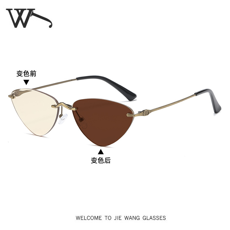 New Rimless Metal Sunglasses Street Photography UV Protection Color-Changing Sunglasses