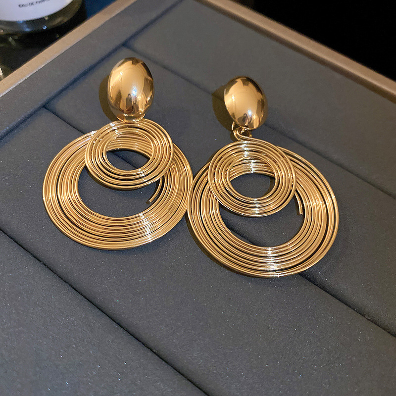 Exaggerated Metallic Multi-Layer Circle Silver Needle Earrings Geometric Earrings for Women