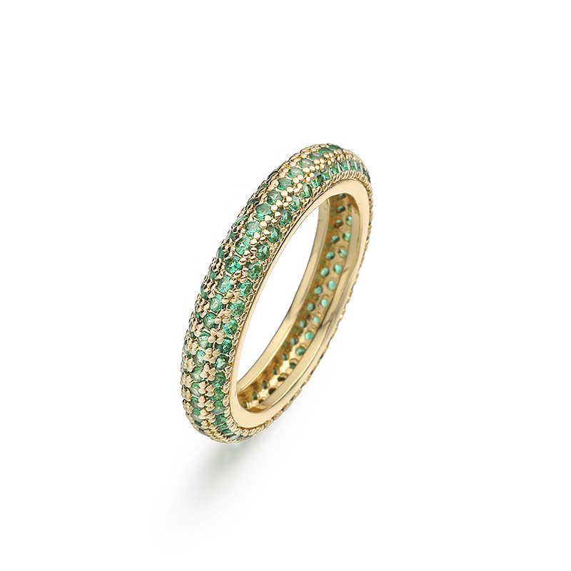 Copper Micro-Set Colorful Diamond Size 6-8 Round Ring Unique Row Diamond Circle Ladies Layered Ring