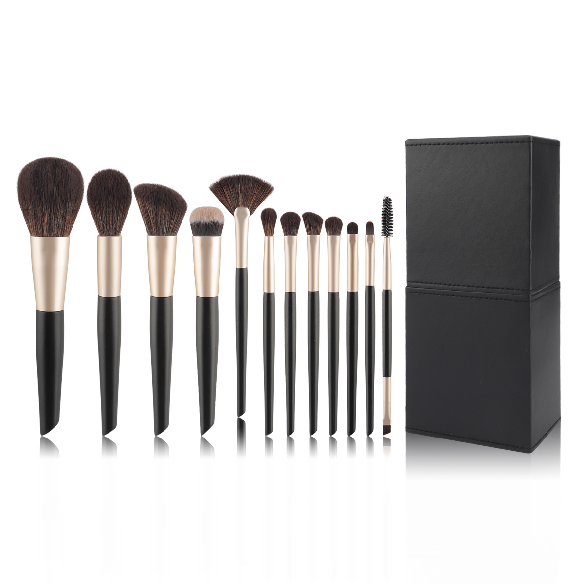 12 Pieces Black PU Zipper Bag Makeup Brush Set Soft Loose Powder Foundation Brush Eyeshadow Brush Makeup Tool