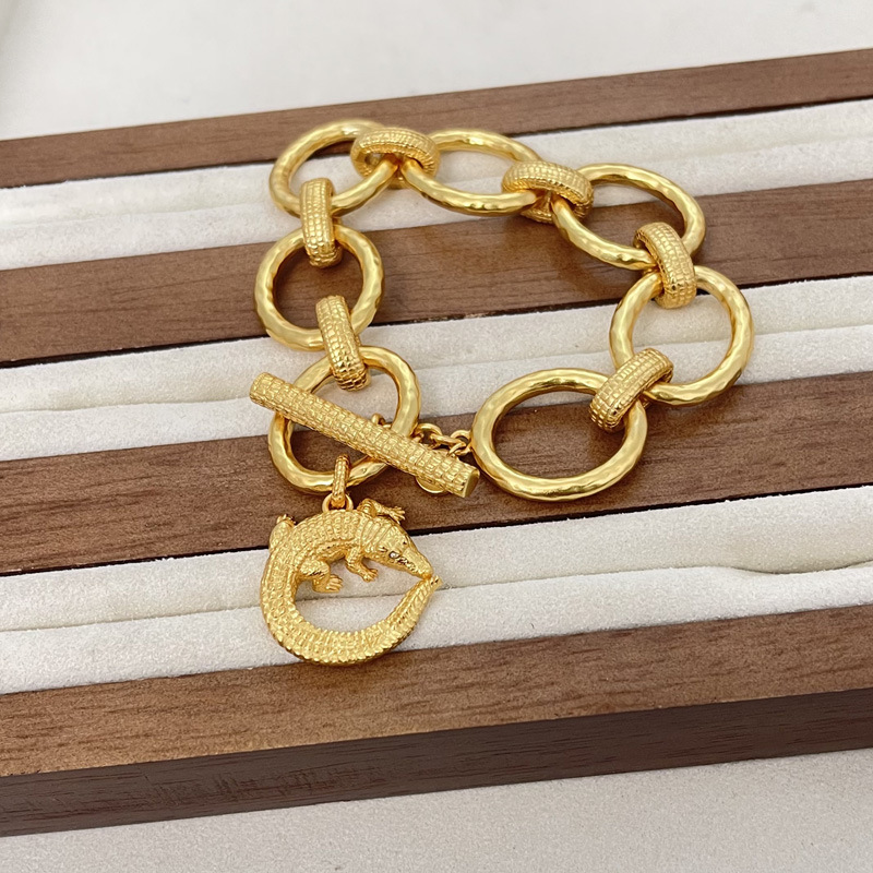 18K gold plated crocodile OT buckle bracelet semi-matte design style matte gold plated handmade