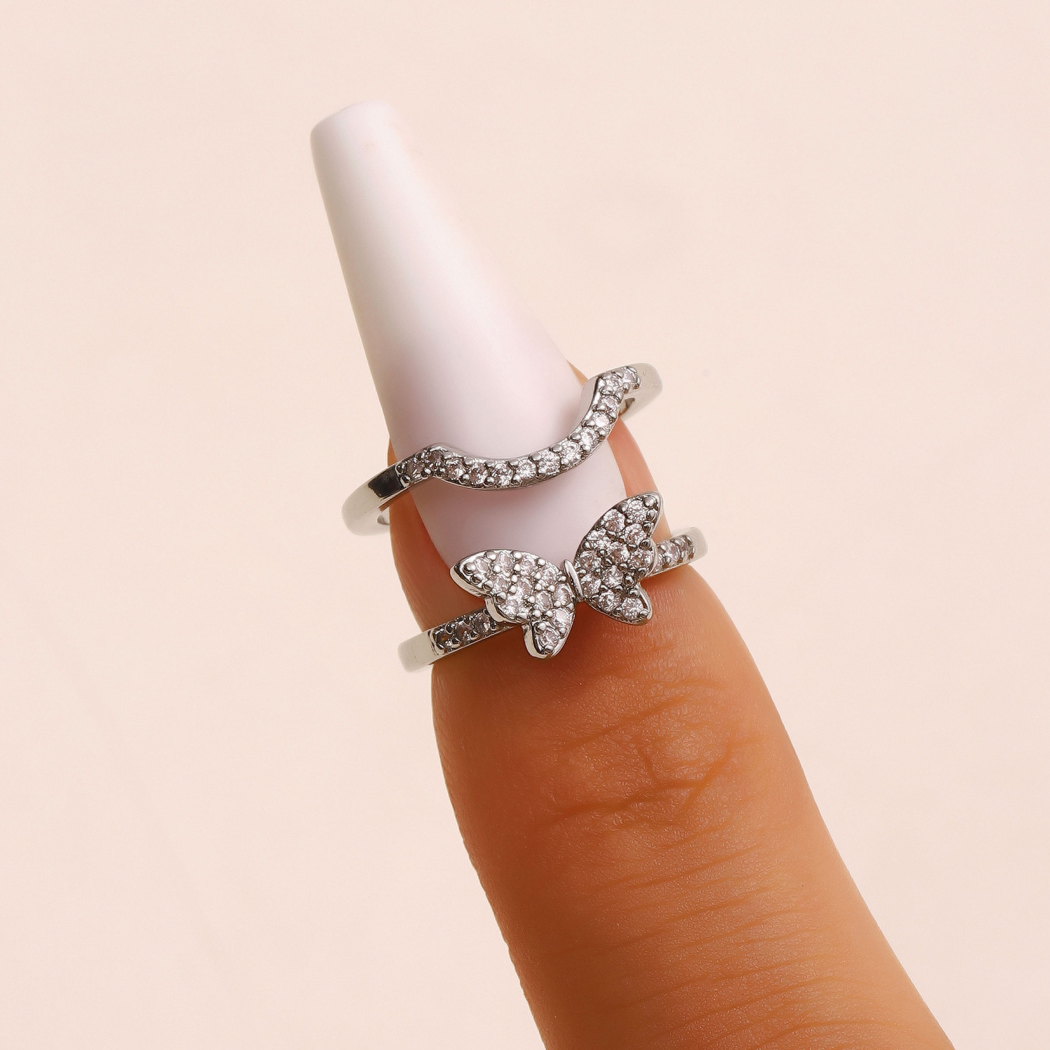 New Set Zircon Nail Ring Women Wearable Removable Manicure Finger Ring