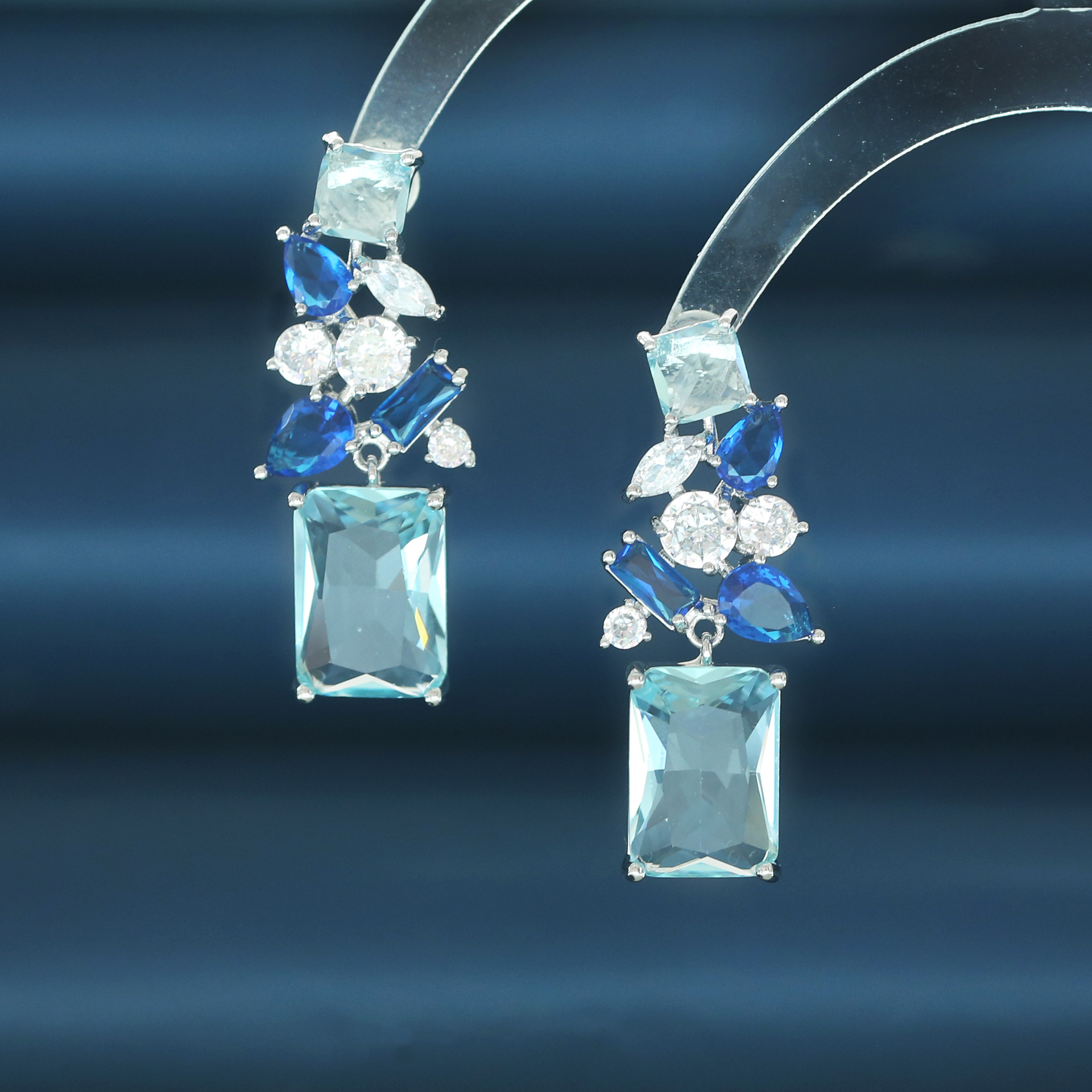 Floral geometric shape zircon earrings stud earrings women s925 silver needle design ear accessories