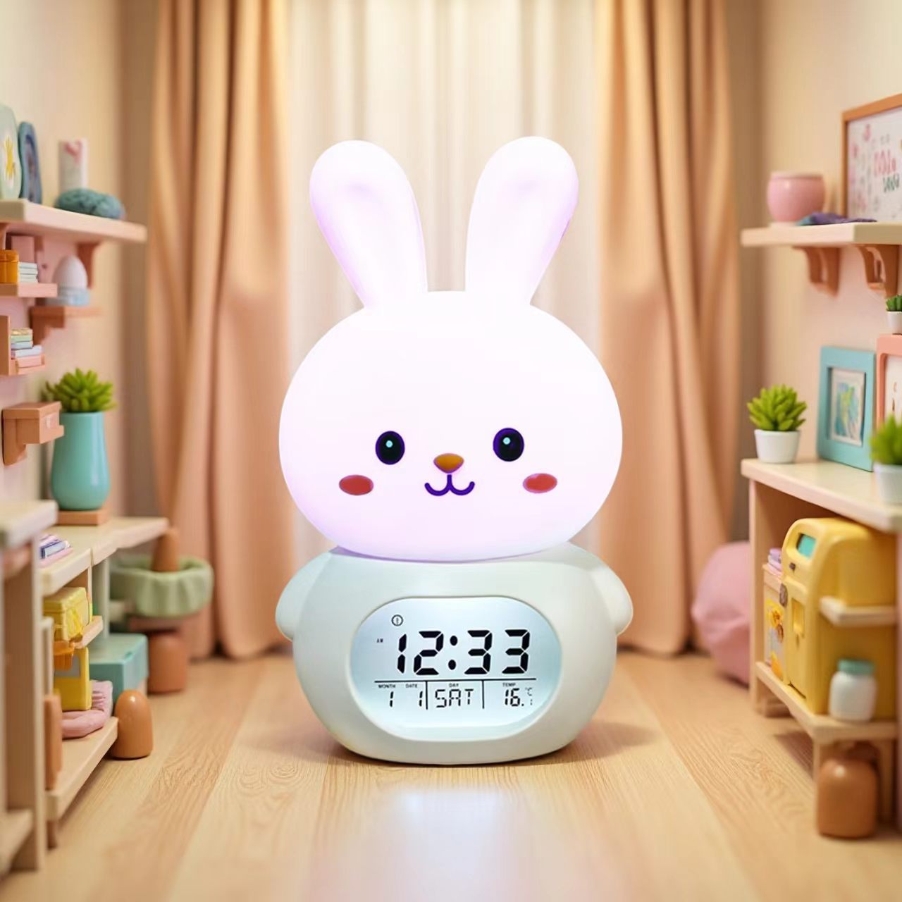 Smart children's alarm clock, night light, cartoon cute student bedside colorful desk lamp, snooze electronic alarm clock timer