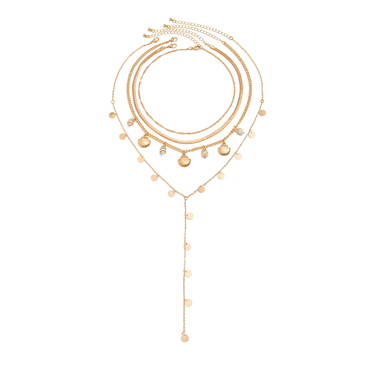 Ocean resort style fan shell conch necklace sequin chain layered collarbone necklace