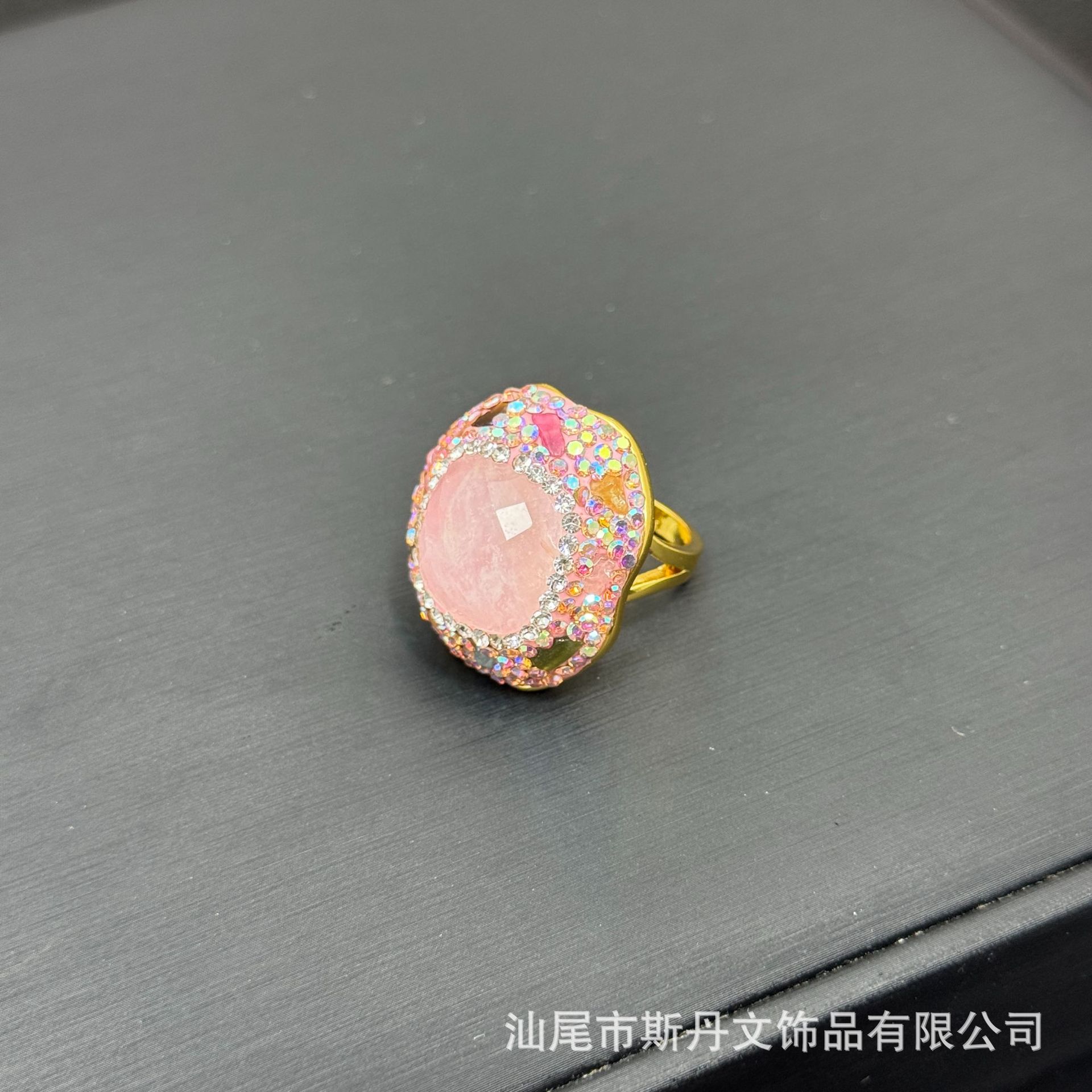 New Natural Raw Stone Square Faceted Ring Niche Inlaid Full Diamond Ring Live Stream