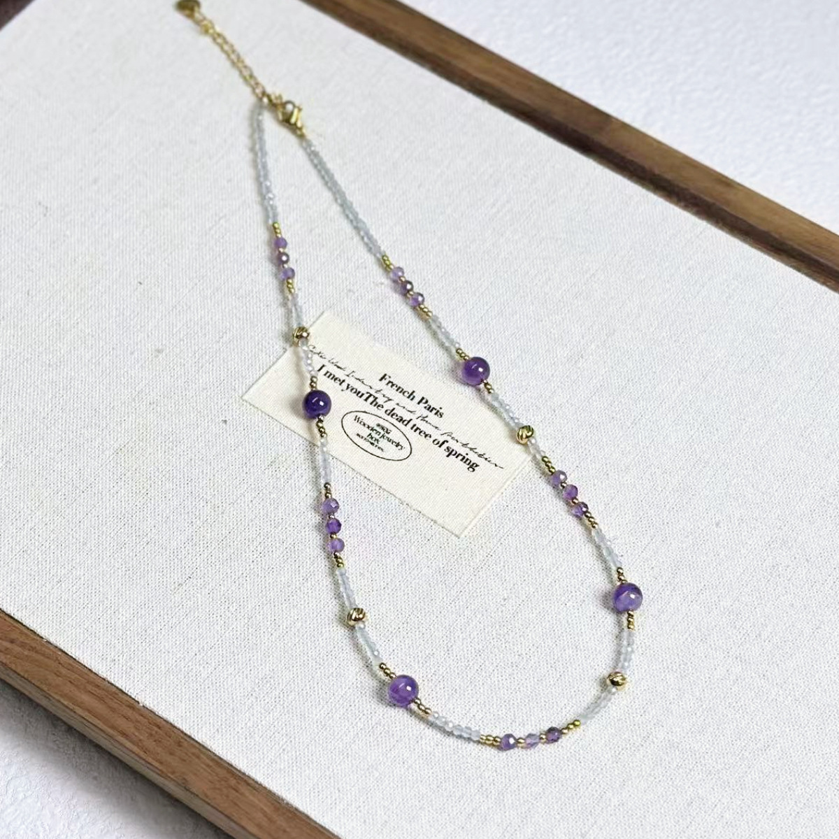 Court Style Amethyst Beaded Necklace Forest Style Turquoise Freshwater Pearl Collarbone Chain Full Titanium Steel Necklace