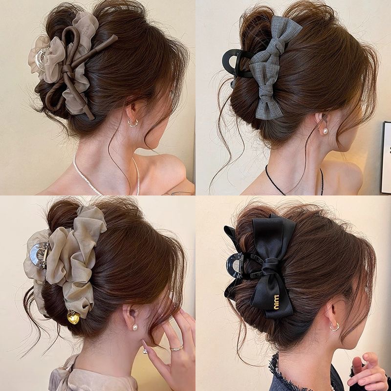 Mesh bow claw clip for women 2026 new hair clip for thick hair back of head shark clip summer hair accessory