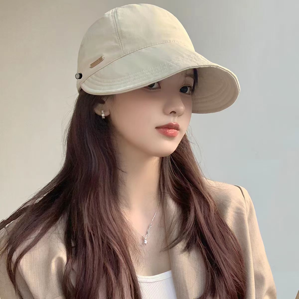 Clip-on Fisherman Hat for Women, 2026 Spring/Summer, Sun Protection, UV Protection, Sunshade Hat, Plain Black Sun Hat