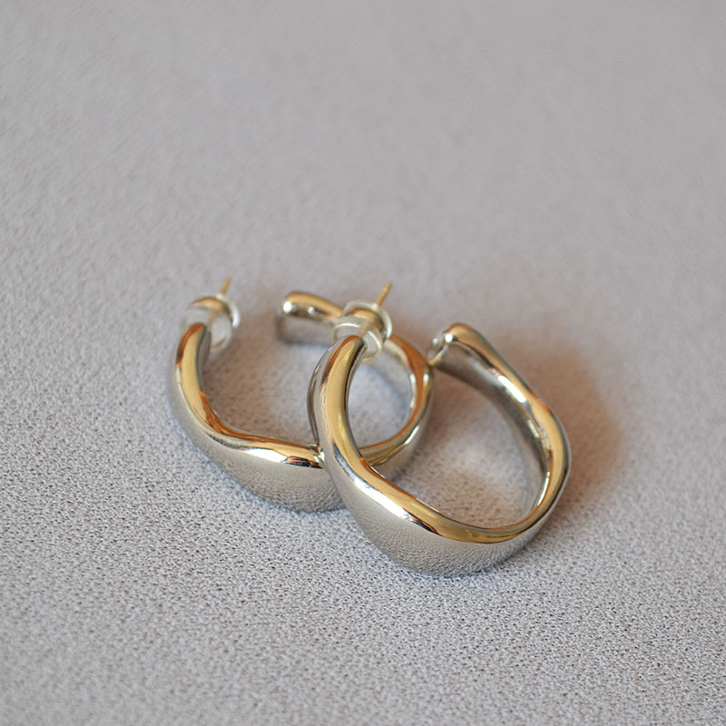 Brass gold-plated irregular C-shape 925 silver pin ear studs ear accessories