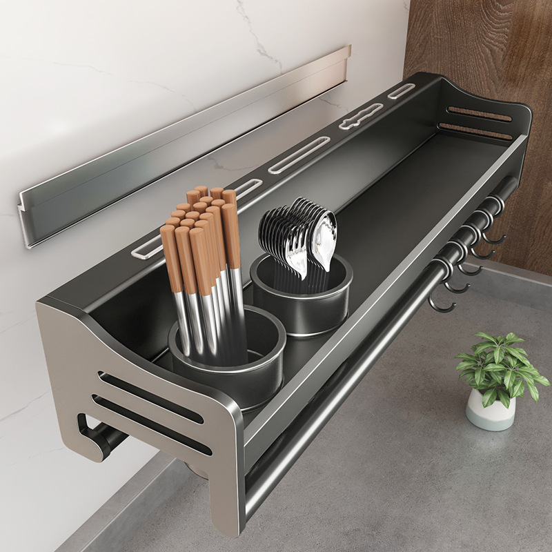 304 Stainless Steel Storage Rack No Drilling Seasoning Rack Chopstick Knife Rack Supplies Storage Rack Wall-Mounted Home