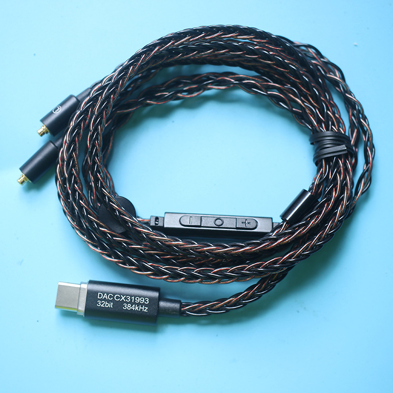 8-core MMCX Plug-in Headphone Cable with Mic Adjustable Volume DIY Headphone Upgrade Cable 3.5mm/Type-C