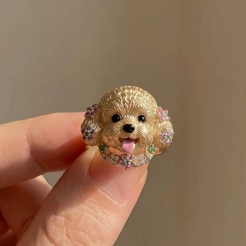 New Cute Cat Ring Women Rhinestone Pink Beret Niche Finger Ring Accessories