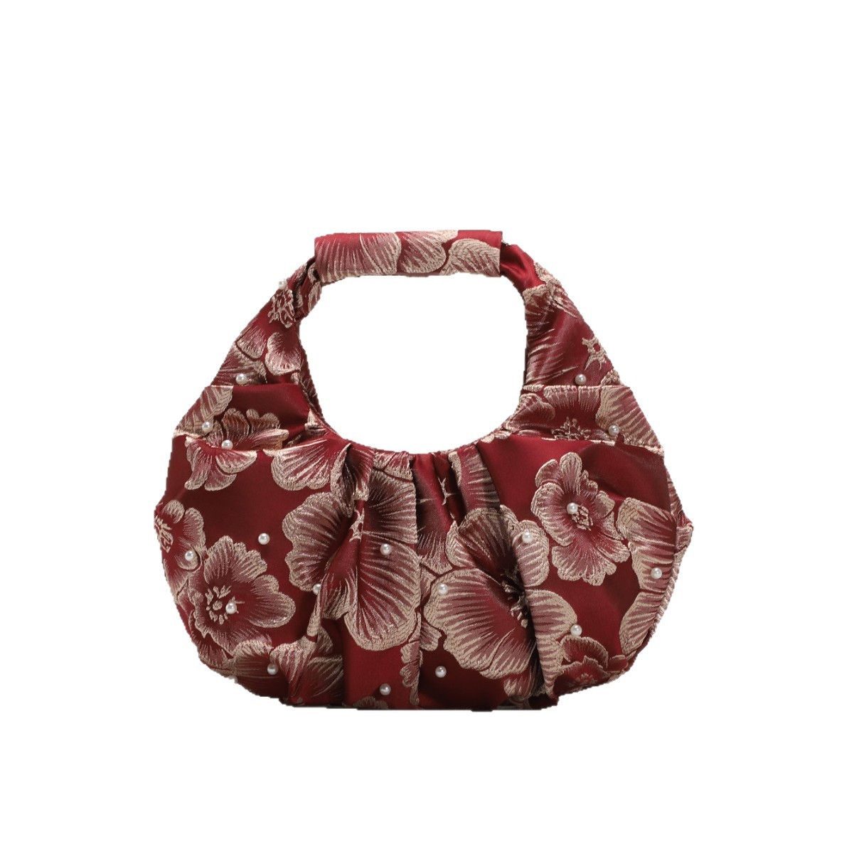 Women's Bag Chinese Style Jacquard Hanfu Chinese Fabric Pleated Design Pleated Bag Pearl Cheongsam Bag Handbag