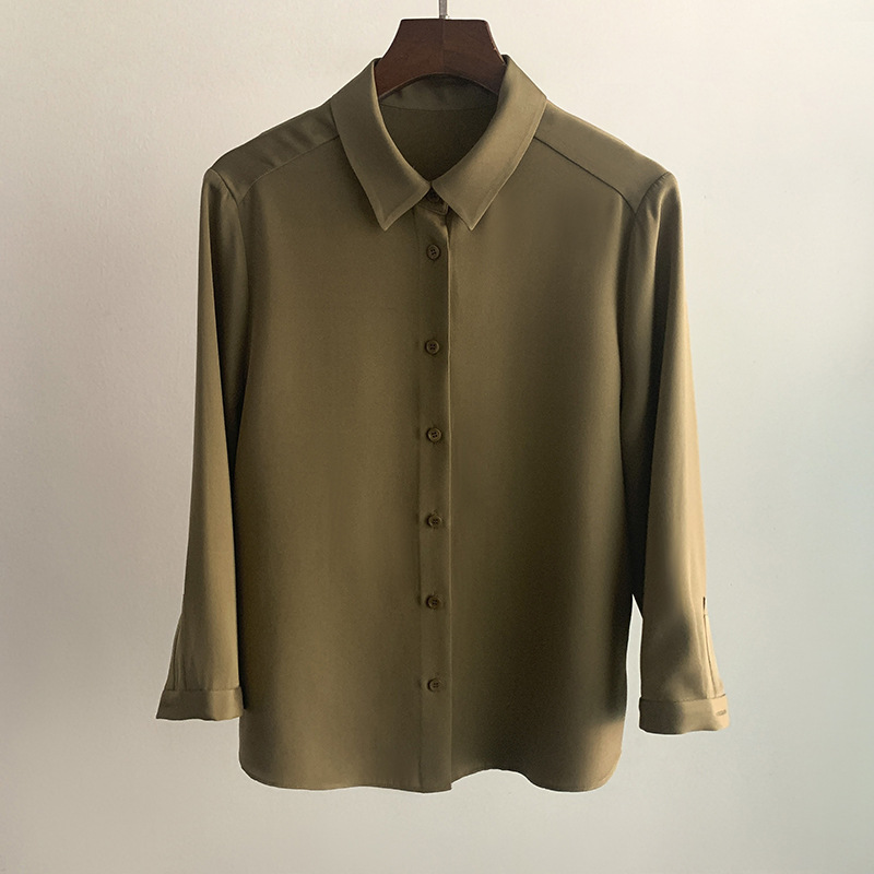 Heavyweight silk three-quarter sleeve shirt, simple high-quality commuting OL short blouse for women