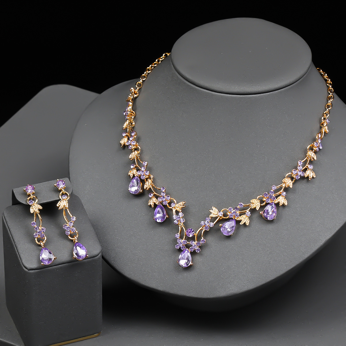 Bride Necklace Earring Set Women Crystal Jewelry Wedding Accessories Wedding Dress Matching