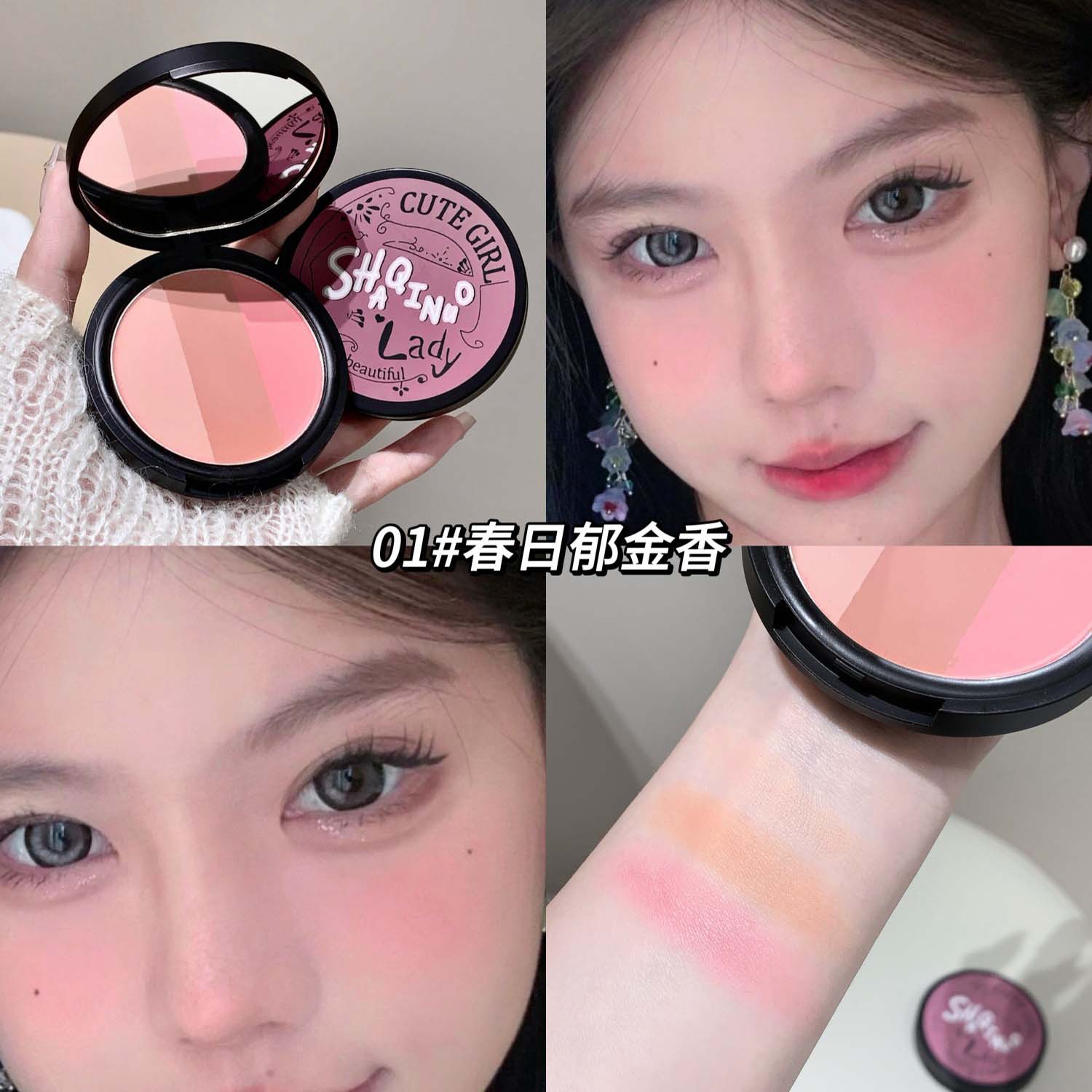 SHAQINUO Line Garden Blush Three-Color Expanding Color Matte Highlighter Powder Contour Brightening Blush Cosmetics