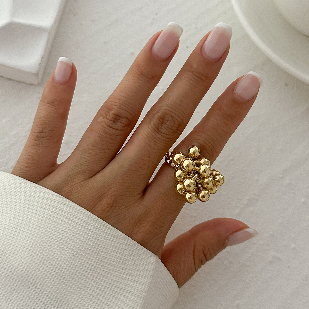 Jewelry irregular hollow wrapped jewelry faux pearl ring niche alloy open